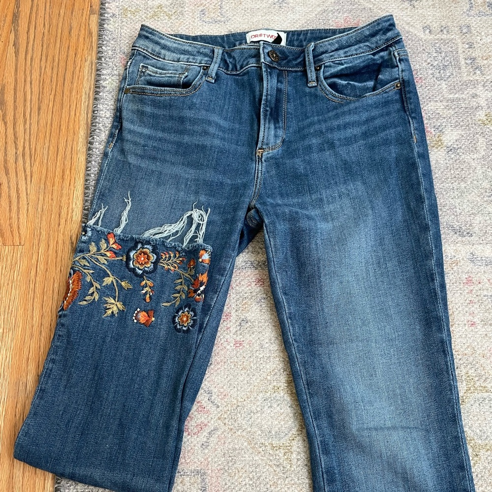 driftwood embroidered jeans